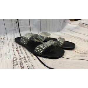 BAMBOO Womens Black Clear Rhinestone Slide Sandals Size 9 39